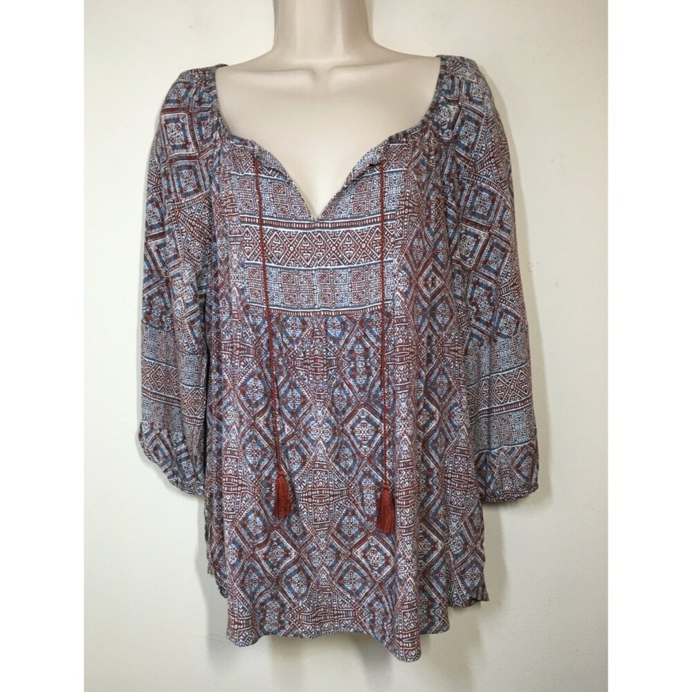 Natural Reflections M Boho Peasant Top 3/4 Sleeve Rayon Blouse Bust 41"